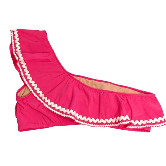 NWT J. Crew Pink Rickrack One Shoulder Bikini Top Size XXL - Picture 3 of 5